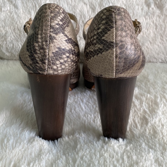 COLE HAAN Nike Air Snakeskin Leather Print Mary Jane Wooden Platform Heels - Picture 6 of 9